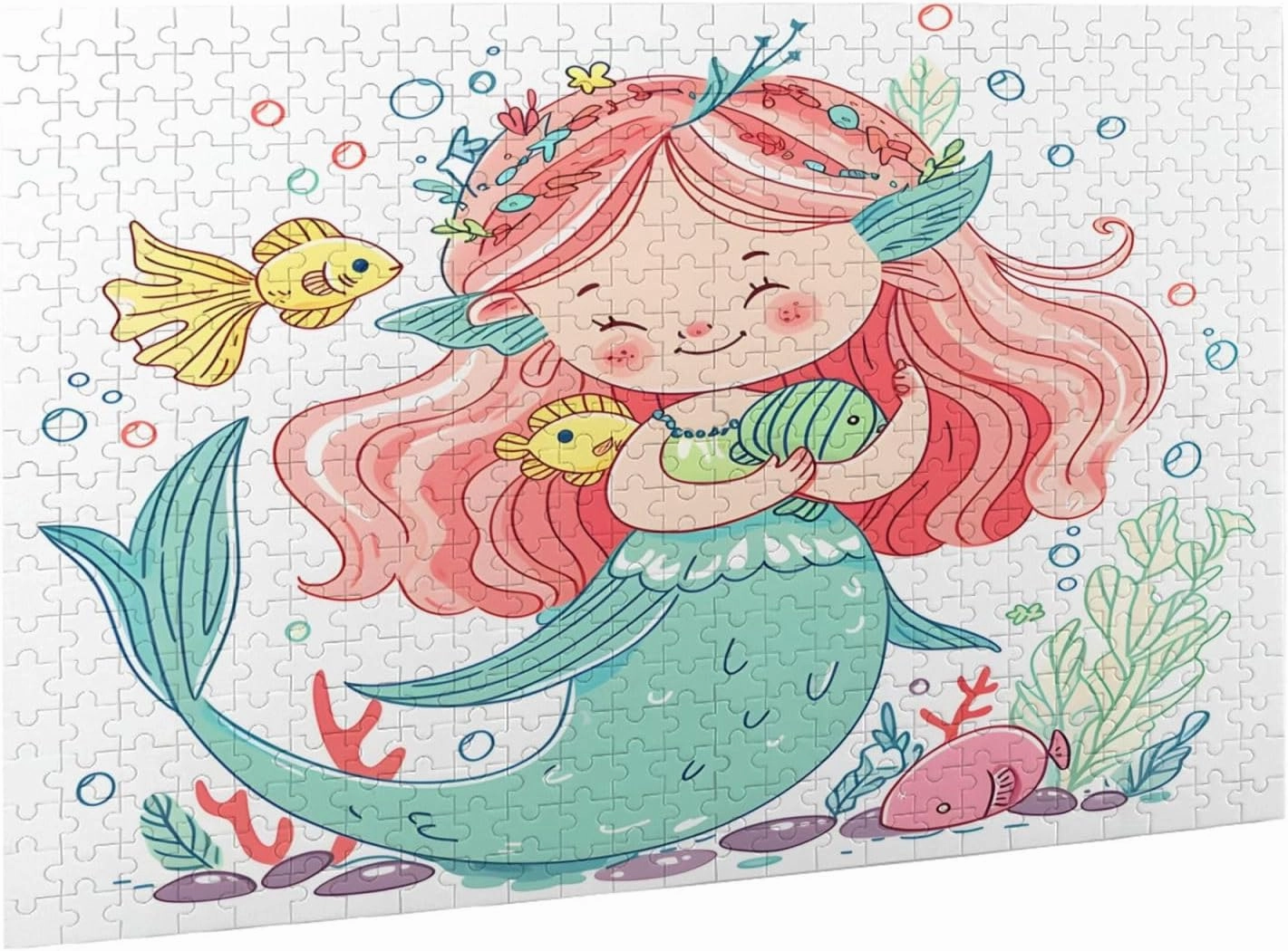 Wooden Jigsaw Puzzles 500 Pieces Sea Mermaid Fish Painting Puzzle Leisure for Adults Jigsaw Challenging Creative Educational Intellectual Decompressing Family Games Toy Gift
