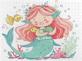 Wooden Jigsaw Puzzles 500 Pieces Sea Mermaid Fish Painting Puzzle Leisure for Adults Jigsaw Challenging Creative Educational Intellectual Decompressing Family Games Toy Gift
