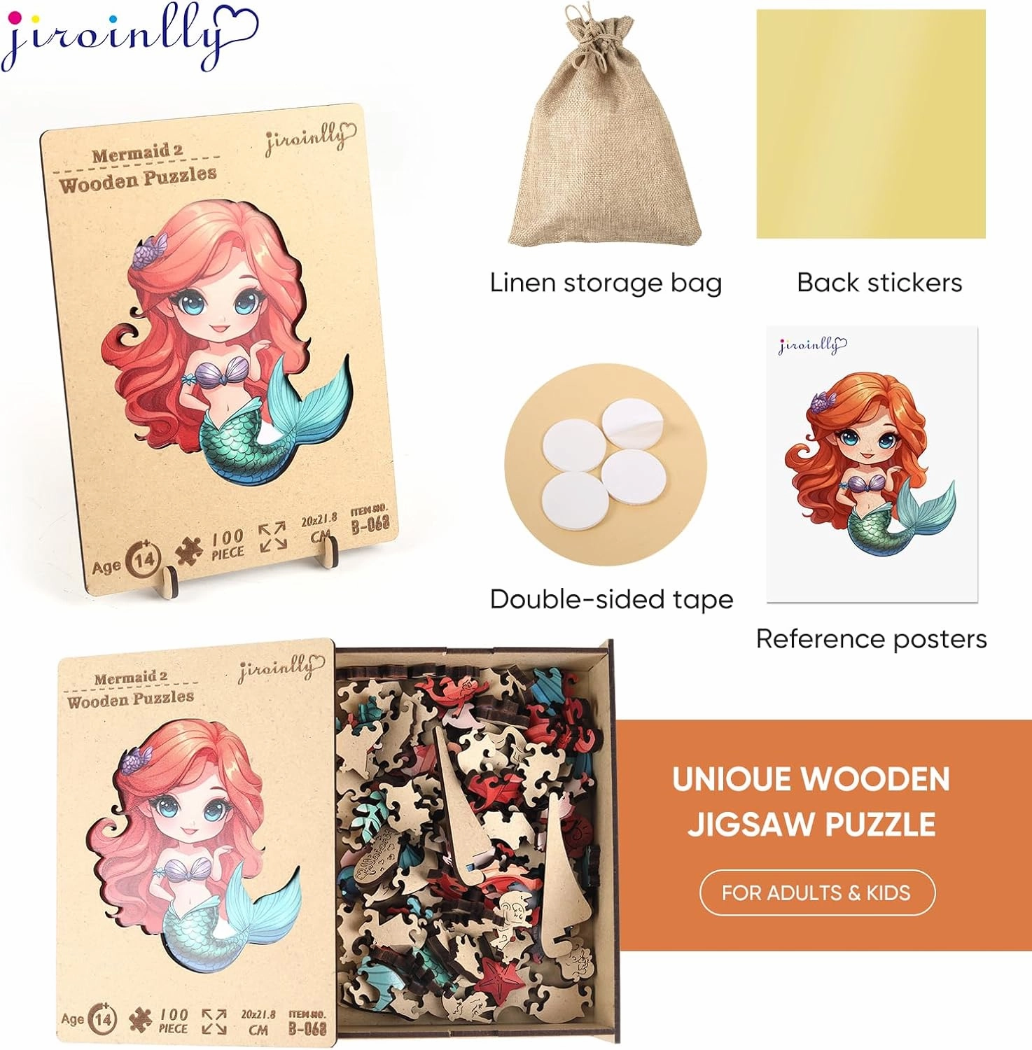 Wooden Puzzles for Adult and Kids, 100 Pieces Ocean Puzzle, Unique Shaped Mermaid Wooden Preschool Puzzle, Toddler Wooden Puzzle Toy Gift for Family and Friends, Suitable for Family Games