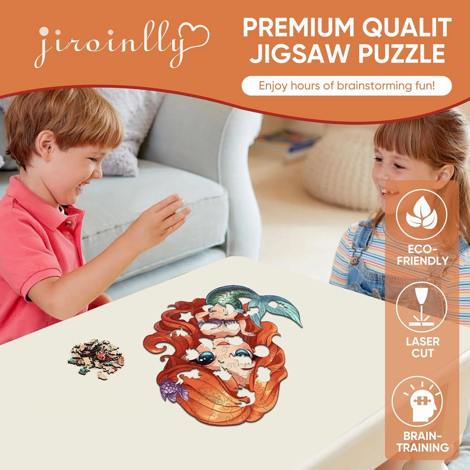Wooden Puzzles for Adult and Kids, 100 Pieces Ocean Puzzle, Unique Shaped Mermaid Wooden Preschool Puzzle, Toddler Wooden Puzzle Toy Gift for Family and Friends, Suitable for Family Games