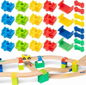 Wooden Train Track Accessories 28 pcs Wooden Track Connector Compatible with All Leading Brands Birthday Gift for Boys Girls,Dog Bone Adapter Train Track Pieces Expansion Pack for Toddlers Ages 3 
