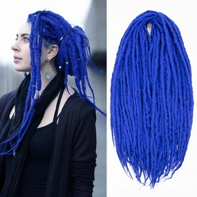 Wool Dreadlock Extensions - Handmade Blue 22 Inches, DE Ends 15 Strands - Double Ended Braid-in Dreads, Hippie Locs,Stylish Crochet Dreads Extensions