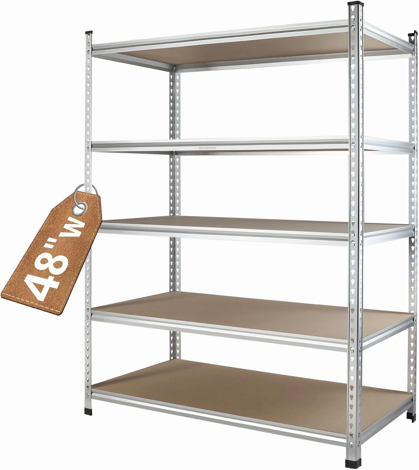 WORKPRO 5-Tier Storage Shelving Unit, 48”W x 24”D x 72”H, Adjustable Storage Rack Heavy Duty Aluminum Alloy Shelf, 2750 lbs Load Capacity (Total), for Garage, Kitchen, Bathroom, Warehouse, W082061