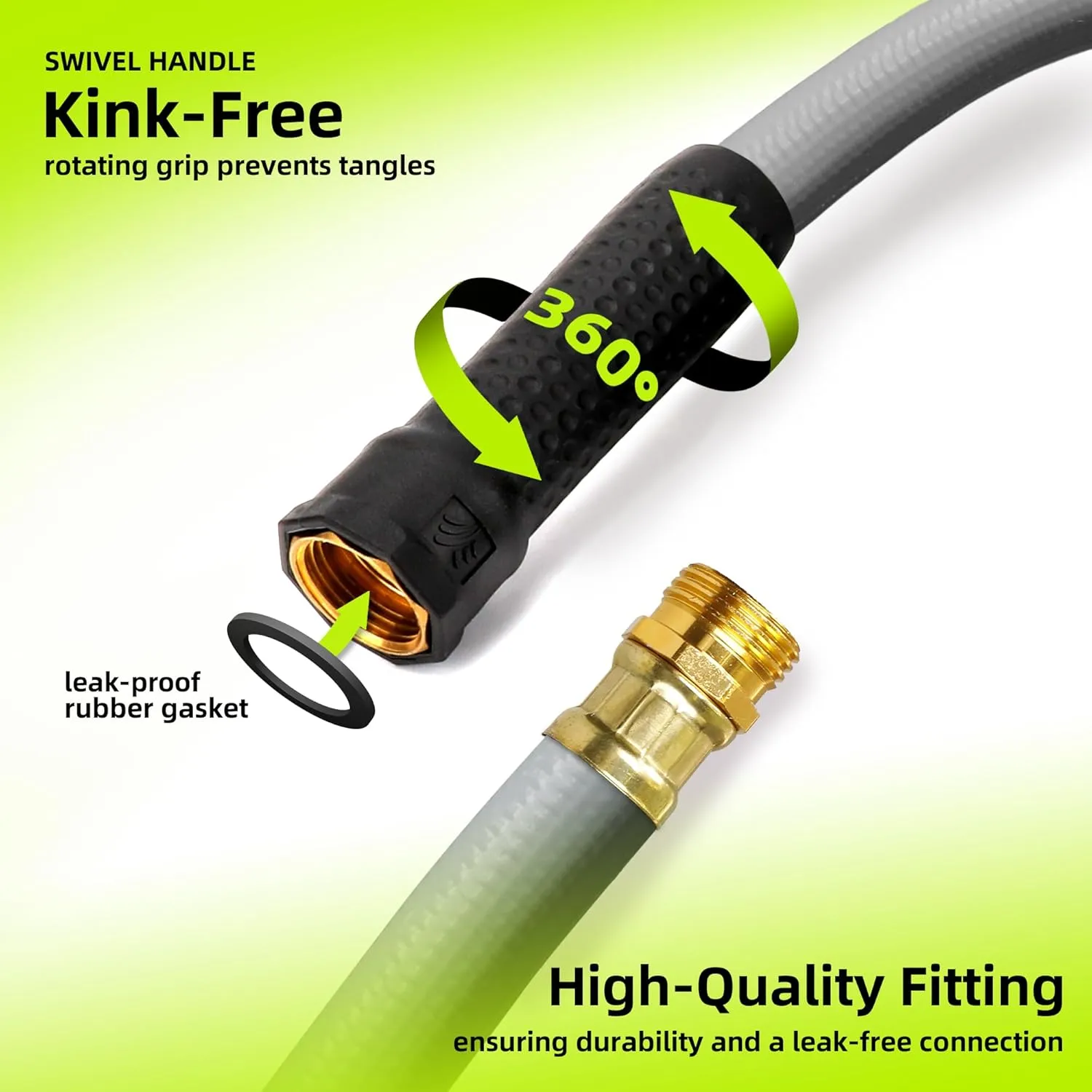 Worth Short Lead-in Gray Garden Hose 5/8 in. x 12 ft. -Kink Free, No Leaking, Male/Female Fittings -Heavy Duty Durable Flexible Lightweight Water Pipe -Brass Aluminum Ends for Household & Yard Use