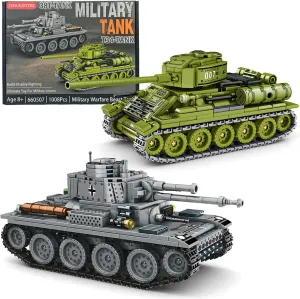 WW2 Tank Building Blocks, 38T and T-34 Army Tank Military Battle Model Kits,Toy Gifts for Boys or Men Collectors(1000  pcs)