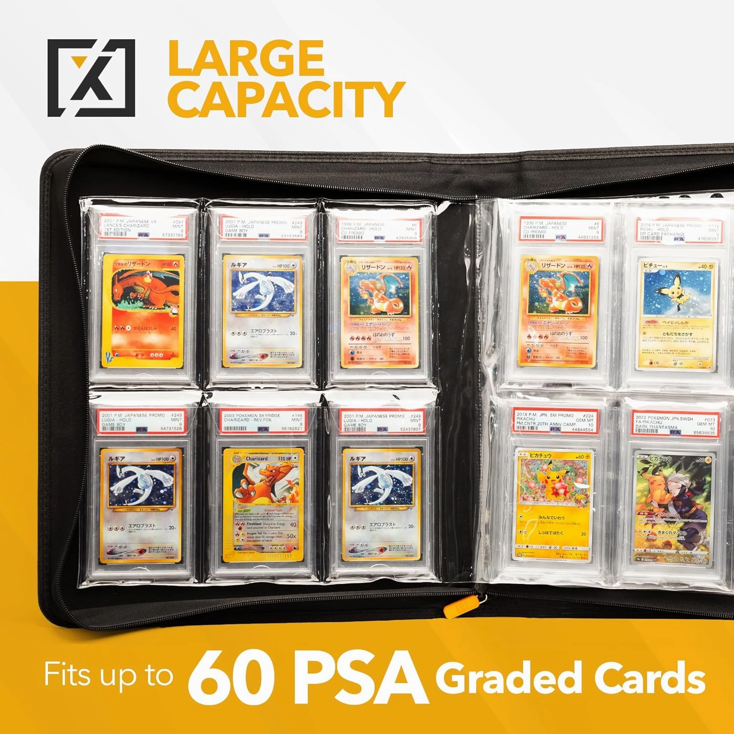 X PRO Graded Card Binder - Holds 60 Graded Slabs, Suitable for PSA and CGC Slabs | 6 Pocket Slab Binder Design | Ringless PSA Slab Binder | PSA Slab Case | Graded Card Holder for Long Term Storage