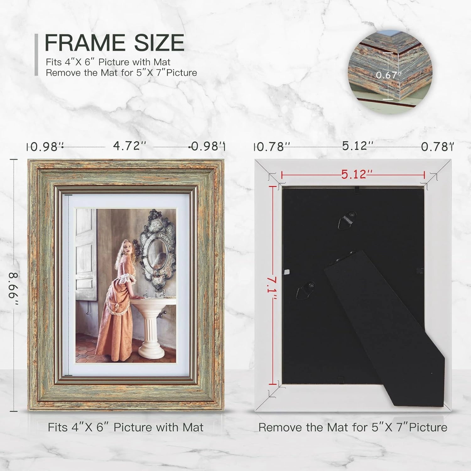 XUANLUO 3 Pack 5x7 Inch Picture Frames Farmhouse Rustic Vintage Distressed Wood Grain Photo Frame with HD plastic cover for Table Top Display and Wall Hanging