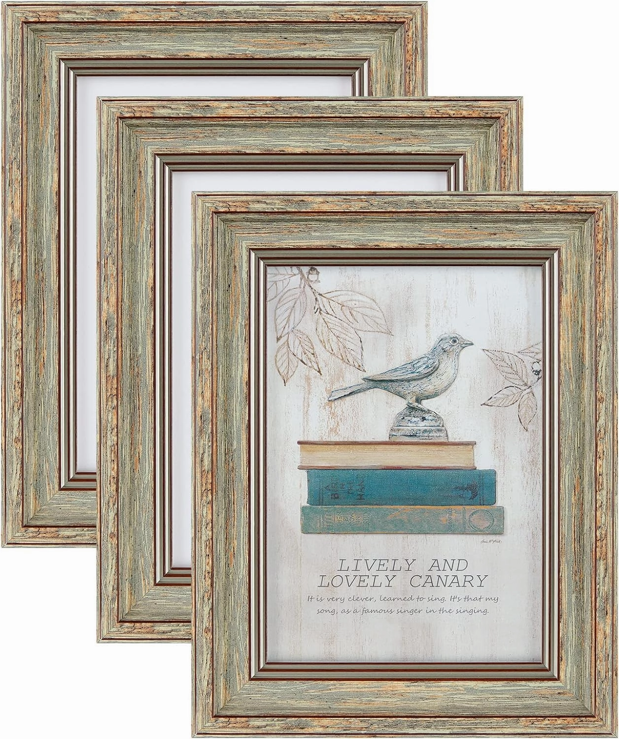 XUANLUO 3 Pack 5x7 Inch Picture Frames Farmhouse Rustic Vintage Distressed Wood Grain Photo Frame with HD plastic cover for Table Top Display and Wall Hanging