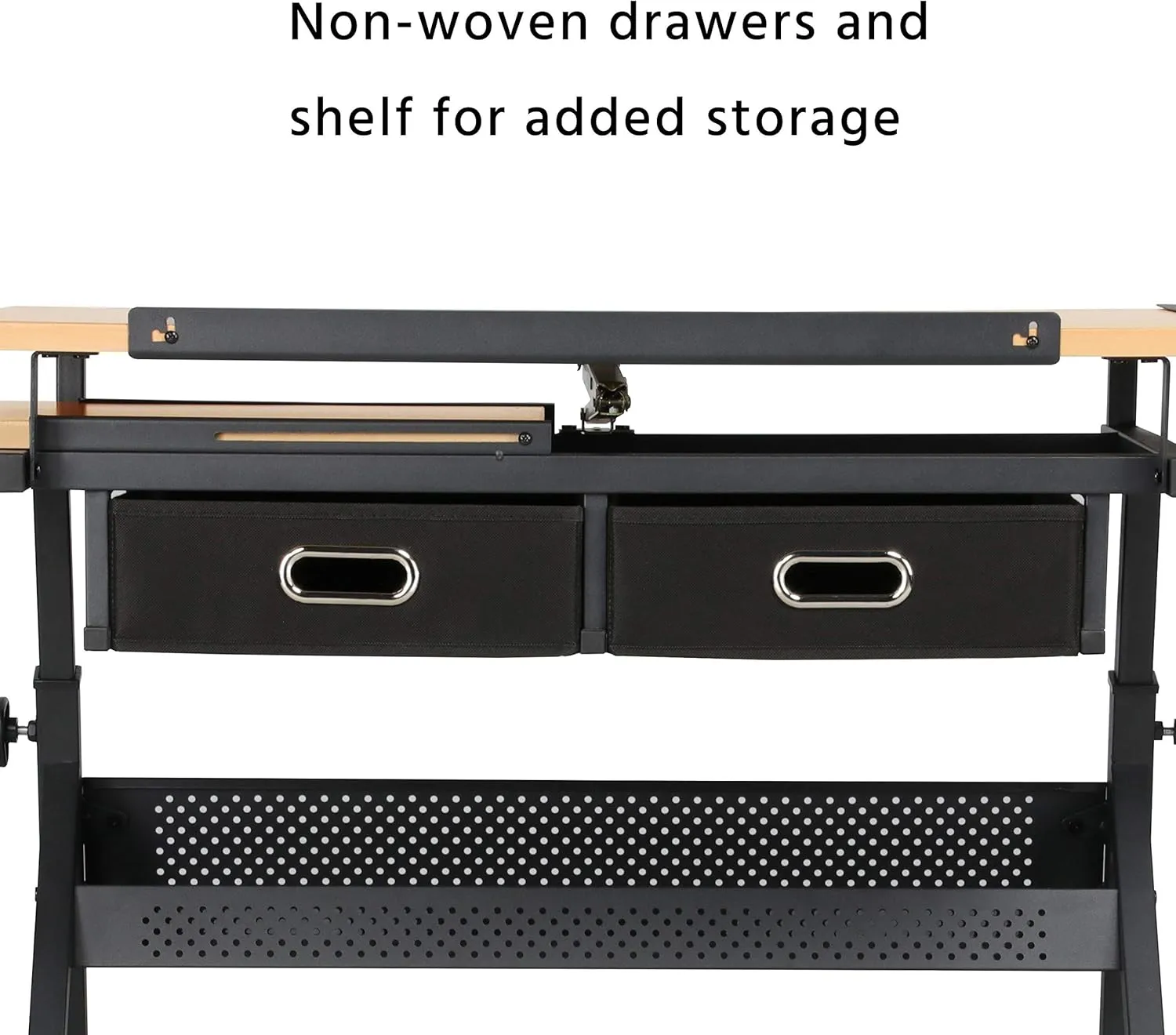 Yaheetech Height Adjustable Drafting Table Drawing Table Artist Desk Tilting Tabletop Art Craft Desk Watercolor Paintings Sketching Work Station w/2 Storage Drawers and Stool for Home Office