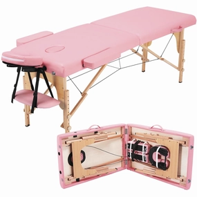 Yaheetech Massage Table Portable Lash Beds Spa Bed Massage Couch Foldable Spa Tables Adjustable 2 Fold with Non-Woven Bag 24 inch, Pink