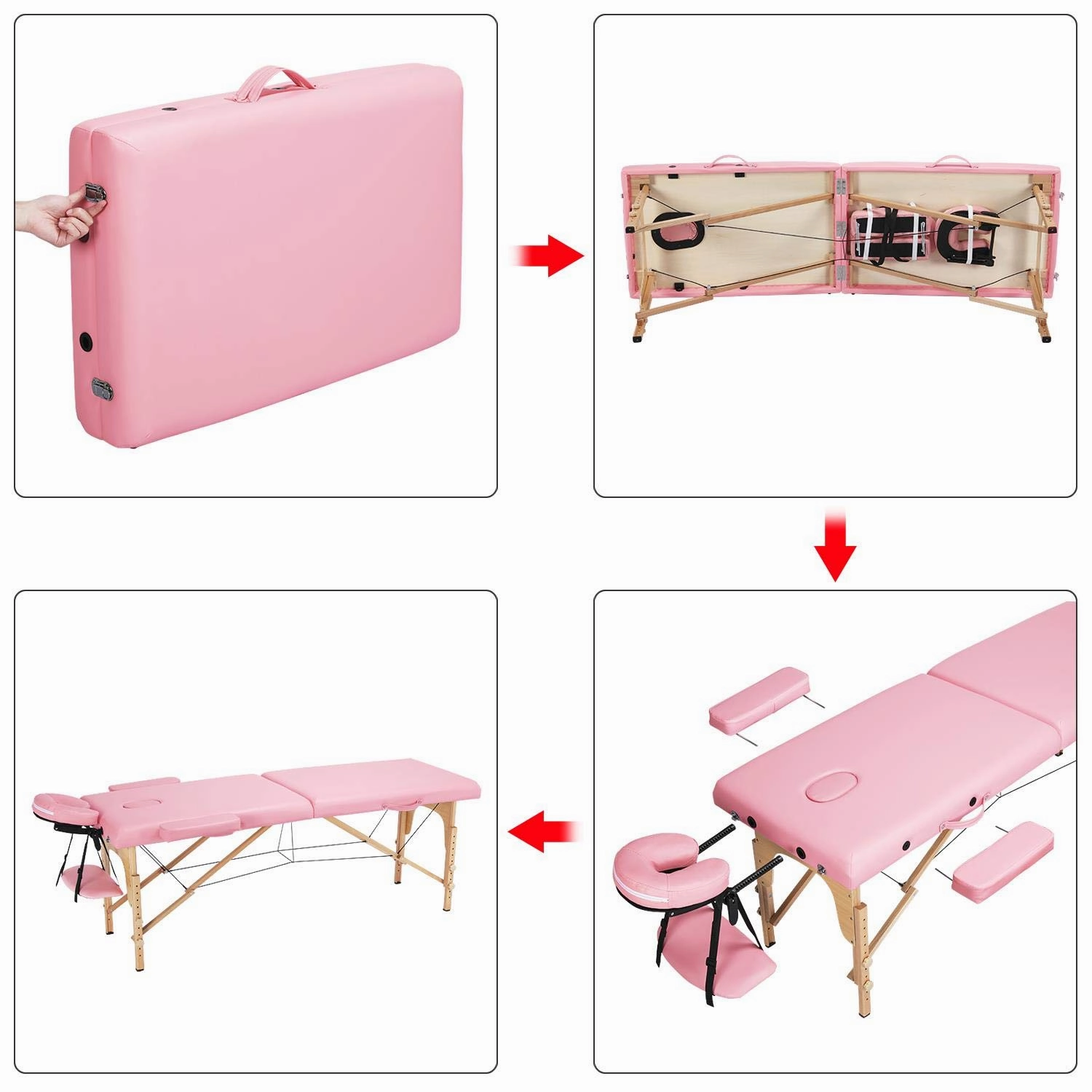 Yaheetech Massage Table Portable Lash Beds Spa Bed Massage Couch Foldable Spa Tables Adjustable 2 Fold with Non-Woven Bag 24 inch, Pink