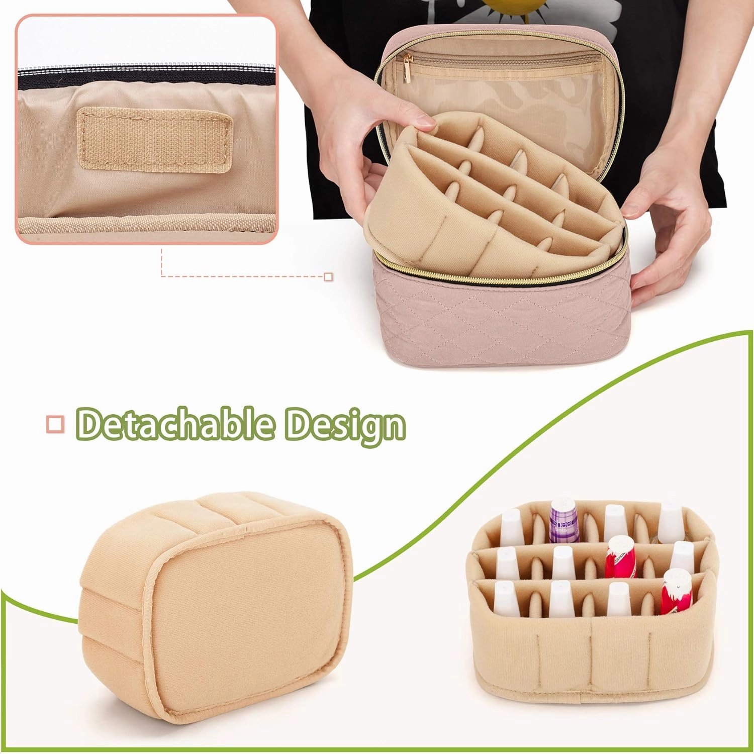 Yarwo Nail Polish Organizer Bag Holds 12 Bottles (15ml/0.5 fl.oz), Travel Carrying Case for Nail Polish and Manicure Kit, Dusty Rose (Bag Only, Patent Pending)