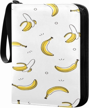 Yellow Banana Pattern Card Binder for Trading Cards, 4 Pocket with 50 Sleeves up to 400 Cards, Double Sided Pockets Card Holder Carry Case for Baseball Card, Football Card, Gaming Cards