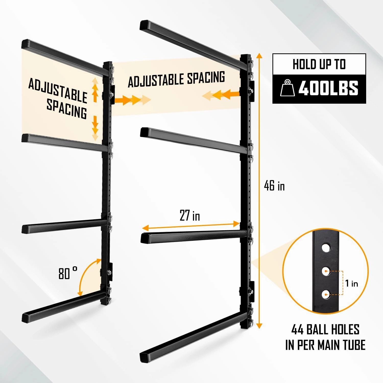 Yes4All Kayak Storage Rack Kayak Wall Mount Rack 400lbs 4 Adjustable Levels Kayak Rack for Outdoor, Indoor Kayak Storage Rack
