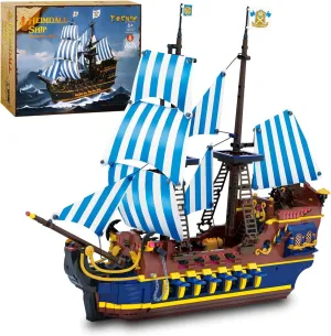 YESHIN Pirates Ship Model Building Blocks Kits, MOC Sailboat Model Construction Set to Build, Gift for Kids Age 8 /Adult Collections Enthusiasts (2010 Pieces)
