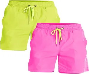 YnimioAOX 2 Pack Men's Swim Trunks Quick Dry Beach Shorts with Mesh Lining