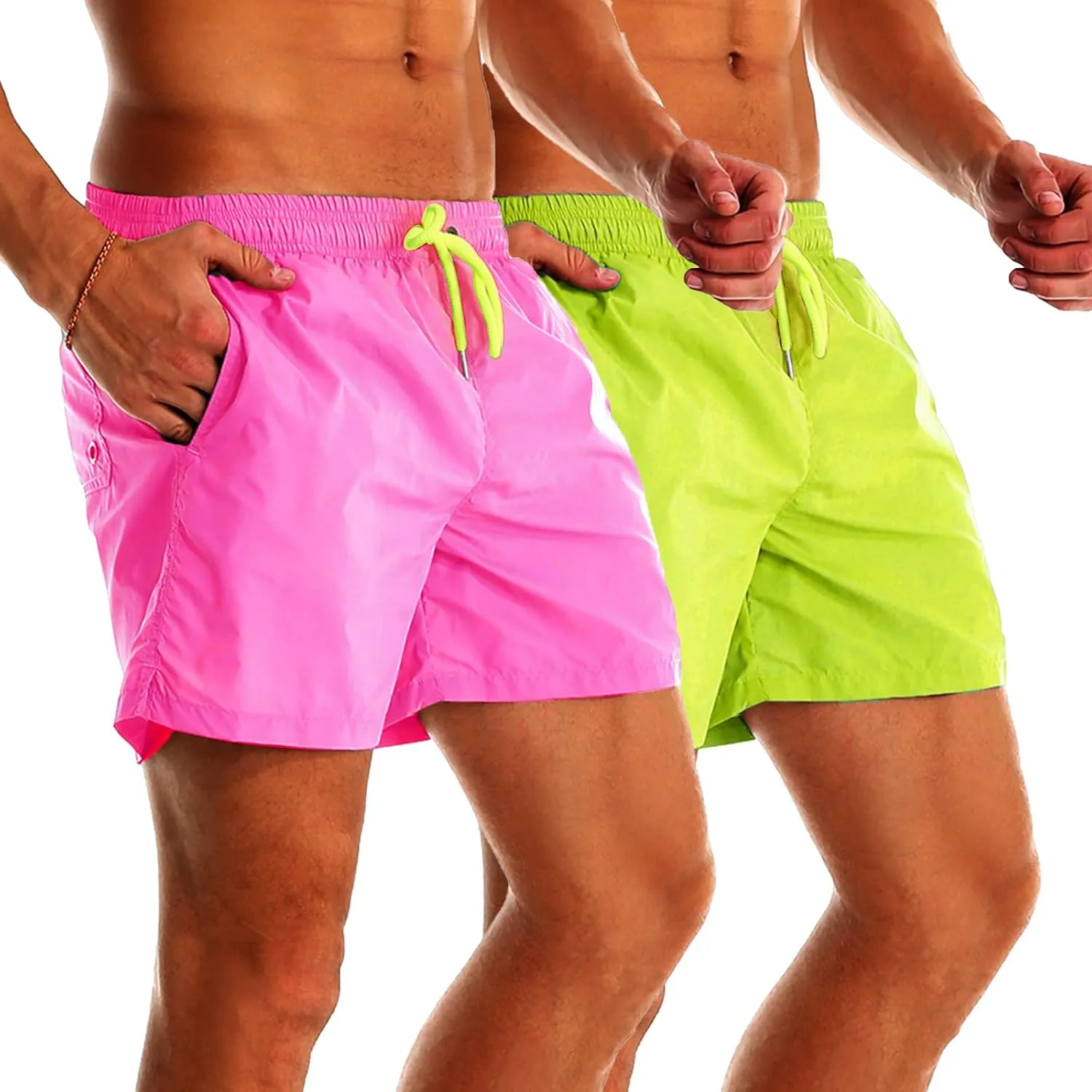 YnimioAOX 2 Pack Men's Swim Trunks Quick Dry Beach Shorts with Mesh Lining