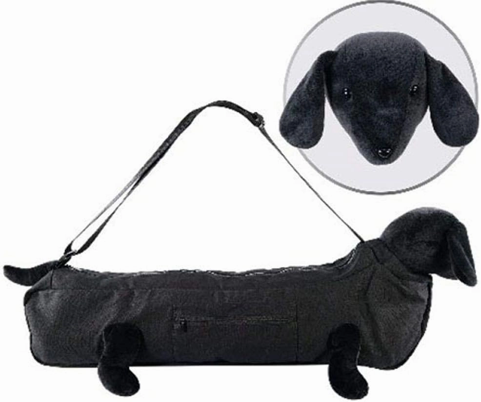 YogaPets Full Zip Exercise Cute Yoga Mat Tote Bag with Plush Animal Design| Medium/Large Mat Carrier with Strap & Side Pocket | Fits Most Size Mats (Cute Black Dog)