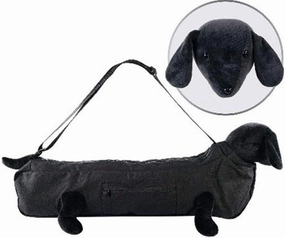 YogaPets Full Zip Exercise Cute Yoga Mat Tote Bag with Plush Animal Design| Medium/Large Mat Carrier with Strap & Side Pocket | Fits Most Size Mats (Cute Black Dog)