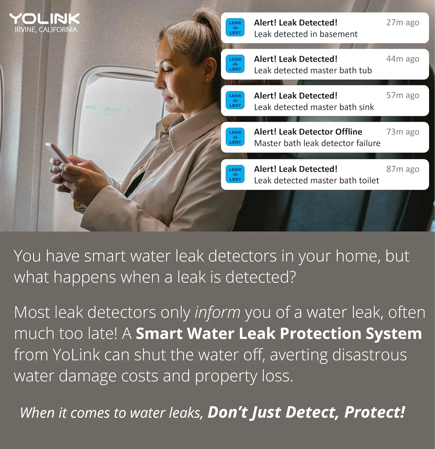 YoLink Smart Home Starter Kit: Hub & Water Leak Sensor 4-Pack, SMS/Text, Email & Push Notifications, LoRa Up to 1/4 Mile Open-Air Range, w/Alexa, IFTTT, Home Assistant