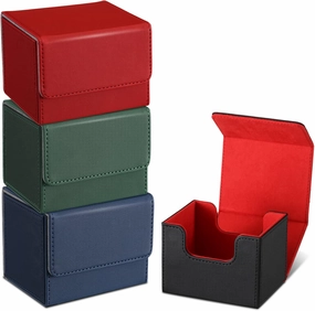 Yookeer 4 Pieces Leather Deck Card Boxes Cards Deck Game Box for Collectible Playing Card Box Compatible with MTG Commander(Black, Green, Red, Blue,Horizontal)