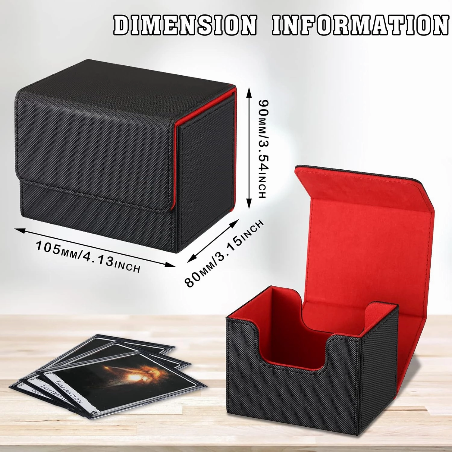 Yookeer 4 Pieces Leather Deck Card Boxes Cards Deck Game Box for Collectible Playing Card Box Compatible with MTG Commander(Black, Green, Red, Blue,Horizontal)