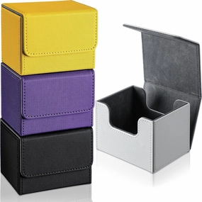 Yookeer 4 Pieces Leather Deck Card Boxes Cards Deck Game Box for Collectible Playing Card Box Compatible with MTG Commander(Black, Purple, Yellow, White,Horizontal)