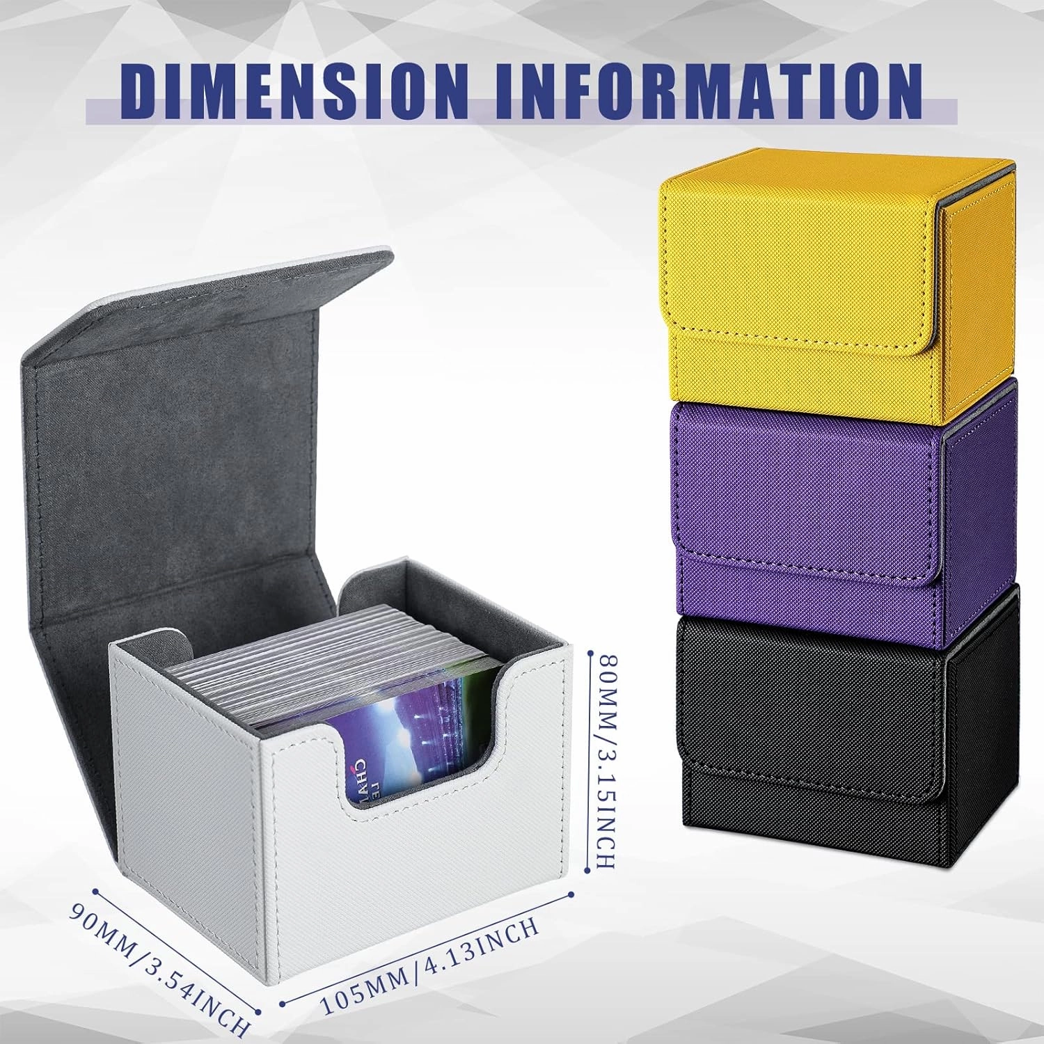 Yookeer 4 Pieces Leather Deck Card Boxes Cards Deck Game Box for Collectible Playing Card Box Compatible with MTG Commander(Black, Purple, Yellow, White,Horizontal)