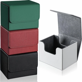 Yookeer 4 Pieces Leather Deck Card Boxes Cards Deck Game Box for Collectible Playing Card Box Compatible with MTG Commander(Black, White, Red, Green,Horizontal)