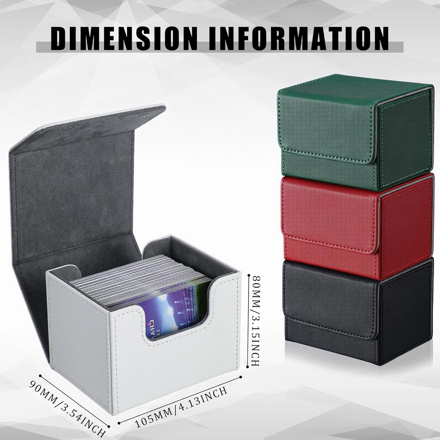 Yookeer 4 Pieces Leather Deck Card Boxes Cards Deck Game Box for Collectible Playing Card Box Compatible with MTG Commander(Black, White, Red, Green,Horizontal)