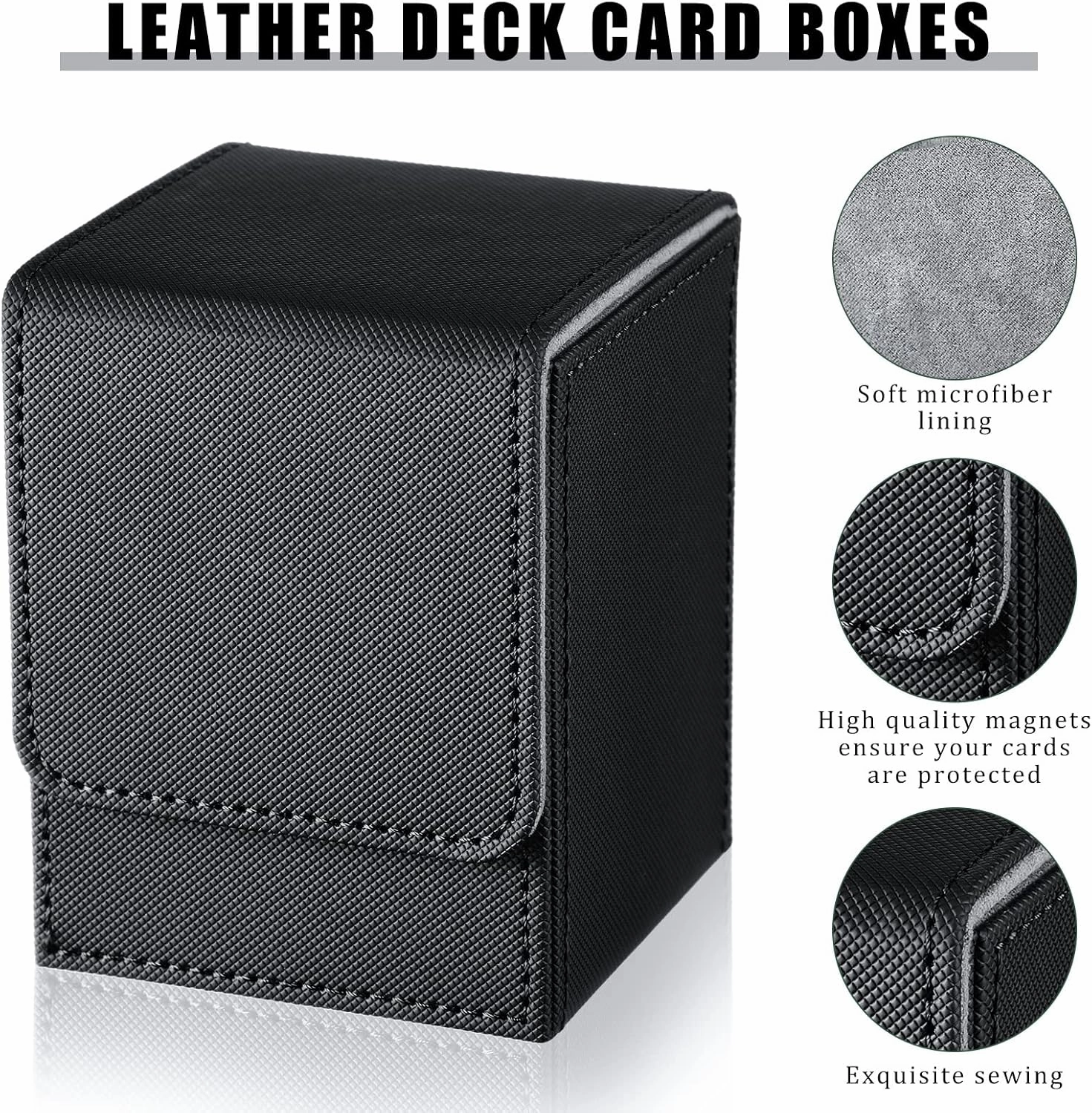 Yookeer 4 Pieces Leather Deck Card Boxes Cards Deck Game Box for Collectible Playing Card Box Compatible with MTG Commander(Black, White, Red, Green,Vertical)