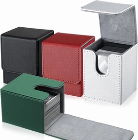 Yookeer 4 Pieces Leather Deck Card Boxes Cards Deck Game Box for Collectible Playing Card Box Compatible with MTG Commander(Black, White, Red, Green,Vertical)