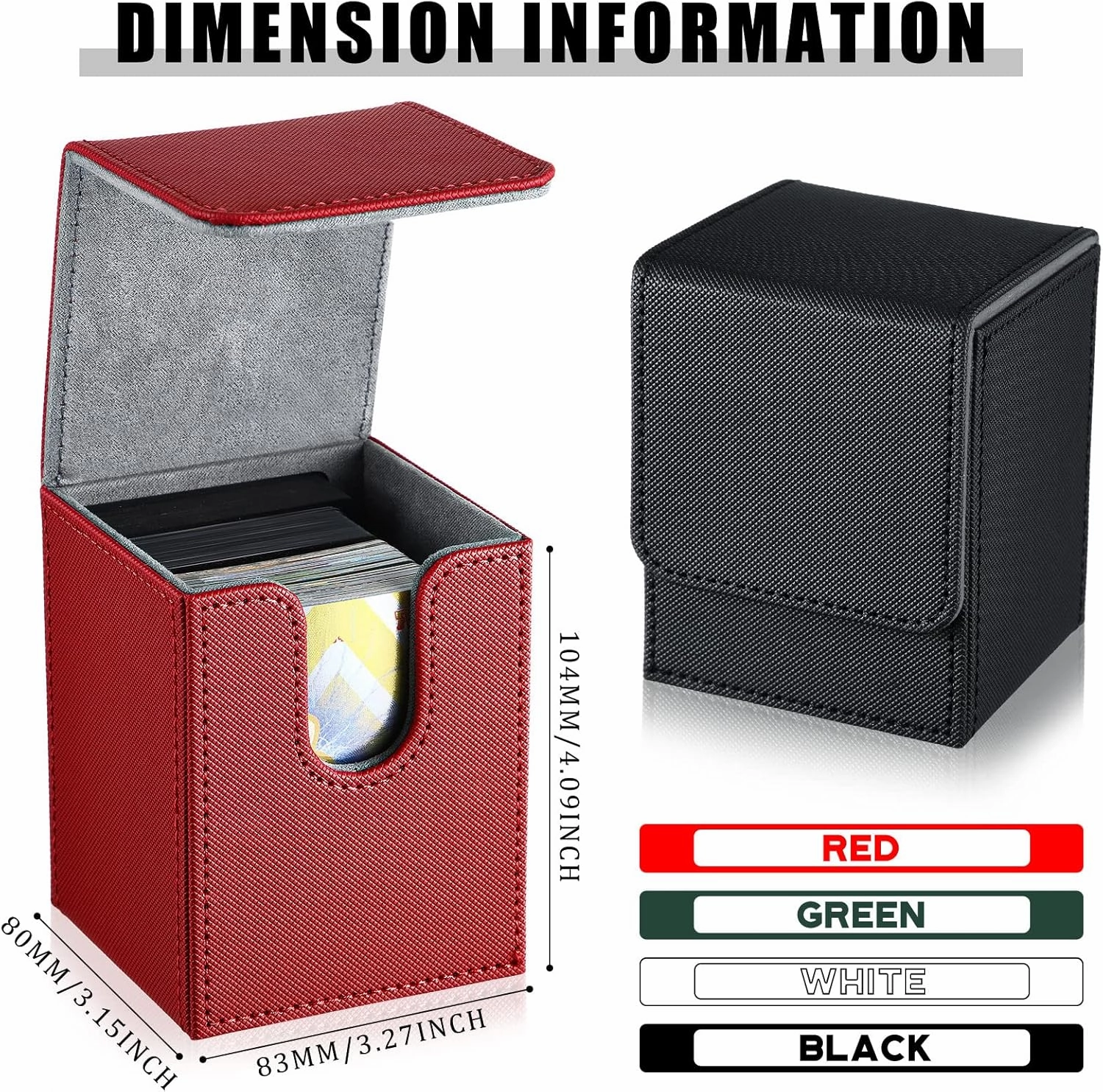 Yookeer 4 Pieces Leather Deck Card Boxes Cards Deck Game Box for Collectible Playing Card Box Compatible with MTG Commander(Black, White, Red, Green,Vertical)