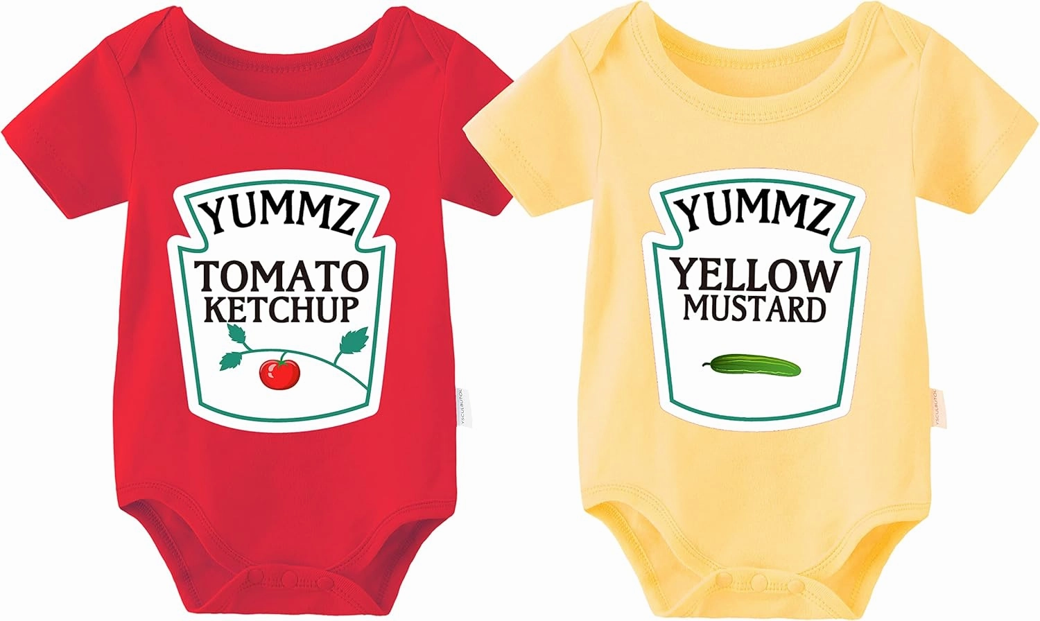 YSCULBUTOL Baby Twins Bodysuit Ketchup Mustard Funny Baby Twins Outfits Baby Girl Short Sleeve Set