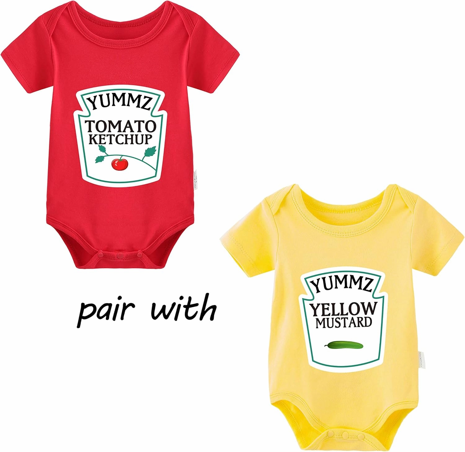YSCULBUTOL Baby Twins Bodysuit Ketchup Mustard Funny Baby Twins Outfits Baby Girl Short Sleeve Set