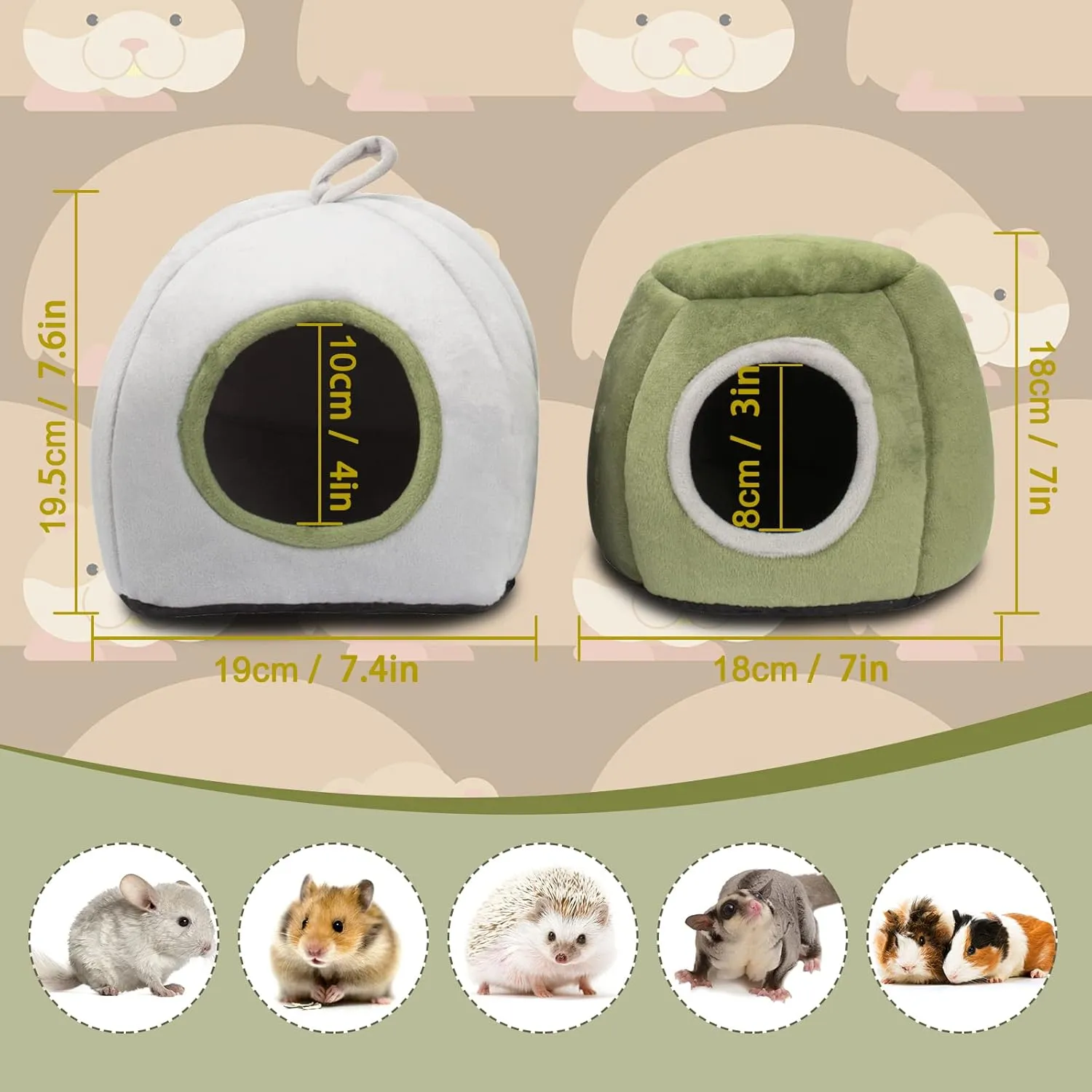 YUEPET Guinea Pig Beds 2 Pack - Washable Guinea Pig Cage Accessories Small Animal Bed Hideout for Guinea Pig, Chinchilla, Hamsters, Hedgehog