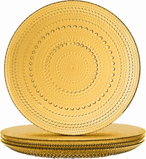 Yungala Amber Hobnail Glass Plates – Vintage Amber Glass Dinner Plates – Elegant Retro Tableware for Timeless Entertaining