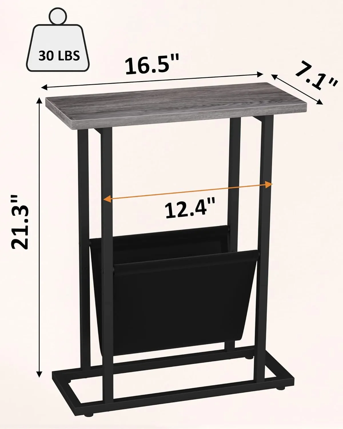 Yusong Narrow Side Table for Small Spaces, Small End Table with Magazine Holder, Skinny Slim Little Thin Table for Living Room, Bedroom, Sofa, Grey Oak
