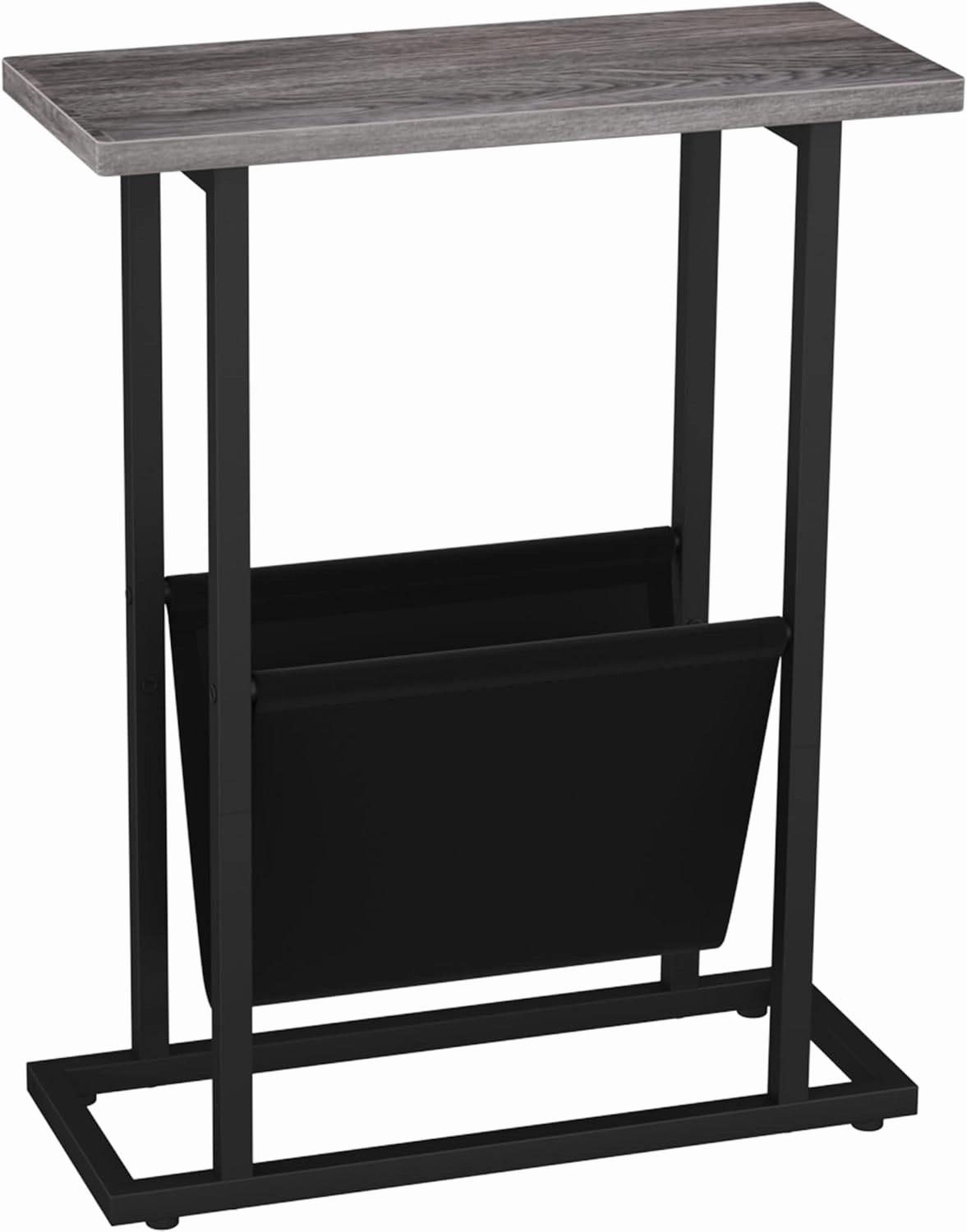 Yusong Narrow Side Table for Small Spaces, Small End Table with Magazine Holder, Skinny Slim Little Thin Table for Living Room, Bedroom, Sofa, Grey Oak