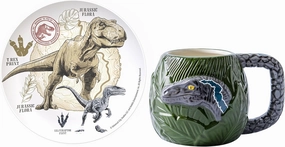 Zak Designs Jurassic World Dominion Movie Ceramic Sculpted Mug Set for Coffee, Tea, Breakfast or Dessert, 3D Character Collectible Keepsake (2-Piece, Non BPA)