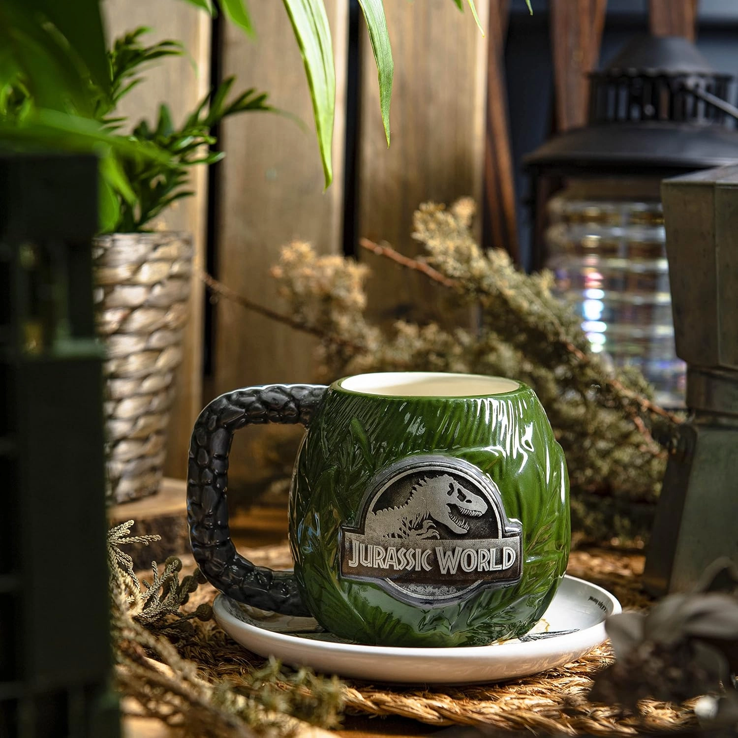 Zak Designs Jurassic World Dominion Movie Ceramic Sculpted Mug Set for Coffee, Tea, Breakfast or Dessert, 3D Character Collectible Keepsake (2-Piece, Non BPA)