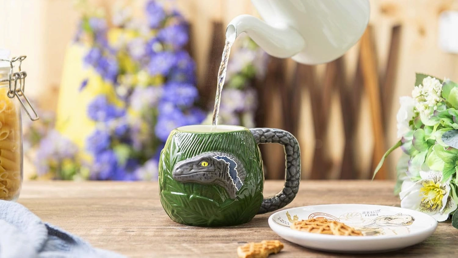 Zak Designs Jurassic World Dominion Movie Ceramic Sculpted Mug Set for Coffee, Tea, Breakfast or Dessert, 3D Character Collectible Keepsake (2-Piece, Non BPA)