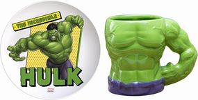 Zak Designs Marvel Ceramic Sculpted Mug and Plate Set, for Coffee, Tea, Breakfast or Dessert, 3D Character Collectible Keepsake (2-Piece, Non BPA, Hulk), 15 fluid ounces