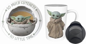 Zak Designs Star Wars The Mandalorian Ceramic Latte Mug and Plate Set for Coffee, Tea, Breakfast or Dessert with Travel Mug Lid (2-Piece, Non BPA, Baby Yoda aka The Child),17 fluid ounces