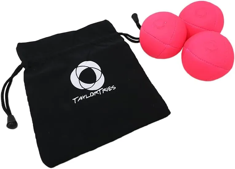 Zeekio Taylor Tries Signature Pro Series Juggling Balls- Professional 8 Panel Ball with Drawstring Carry Bag - 110 Grams, 67mm - Set of 3 (Pink)