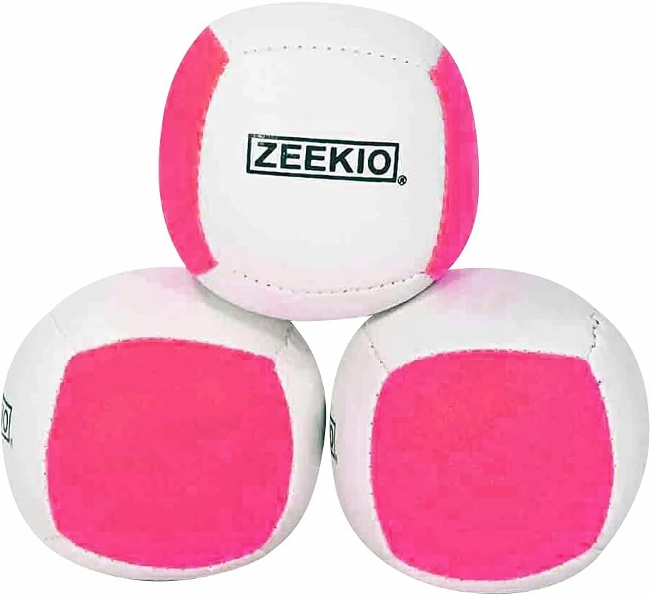 Zeekio Lunar Juggling Balls - [Set of 3], Professional UV Reactive, 6-Panel Balls, Synthetic Leather, Millet Filled, 110g Each, White/Pink