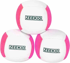 Zeekio Lunar Juggling Balls - [Set of 3], Professional UV Reactive, 6-Panel Balls, Synthetic Leather, Millet Filled, 110g Each, White/Pink