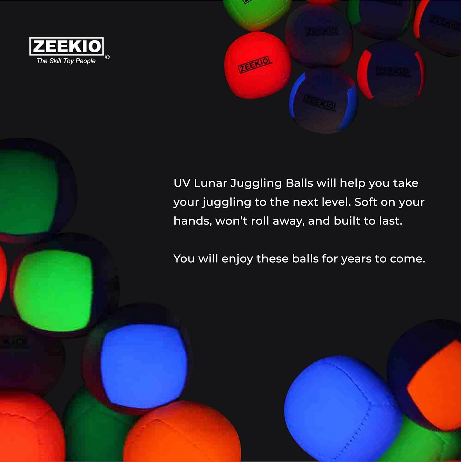 Zeekio Lunar Juggling Balls - [Set of 3], Professional UV Reactive, 6-Panel Balls, Synthetic Leather, Millet Filled, 110g Each, White/Pink
