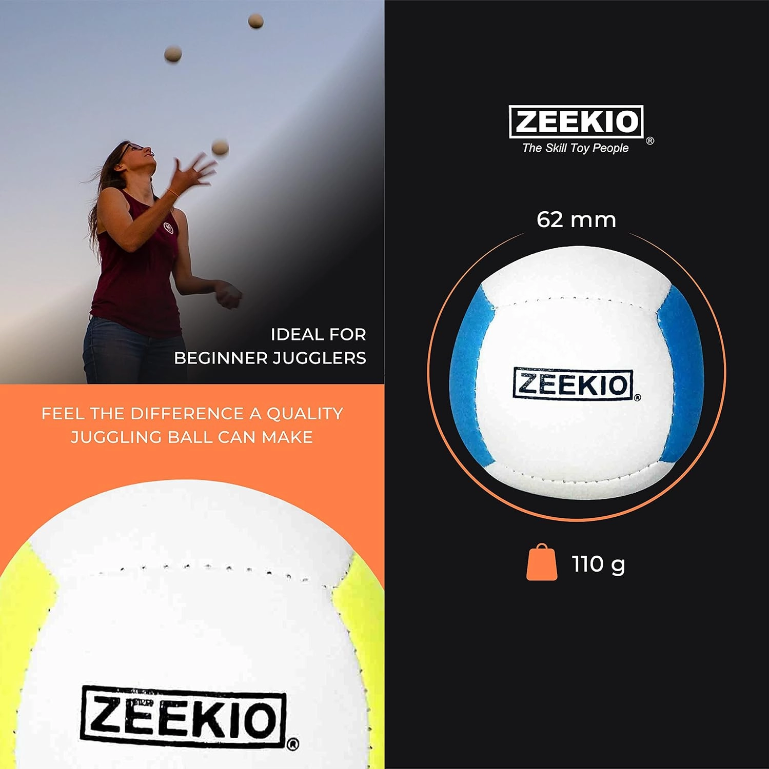 Zeekio Lunar Juggling Balls - [Set of 3], Professional UV Reactive, 6-Panel Balls, Synthetic Leather, Millet Filled, 110g Each, White/Pink