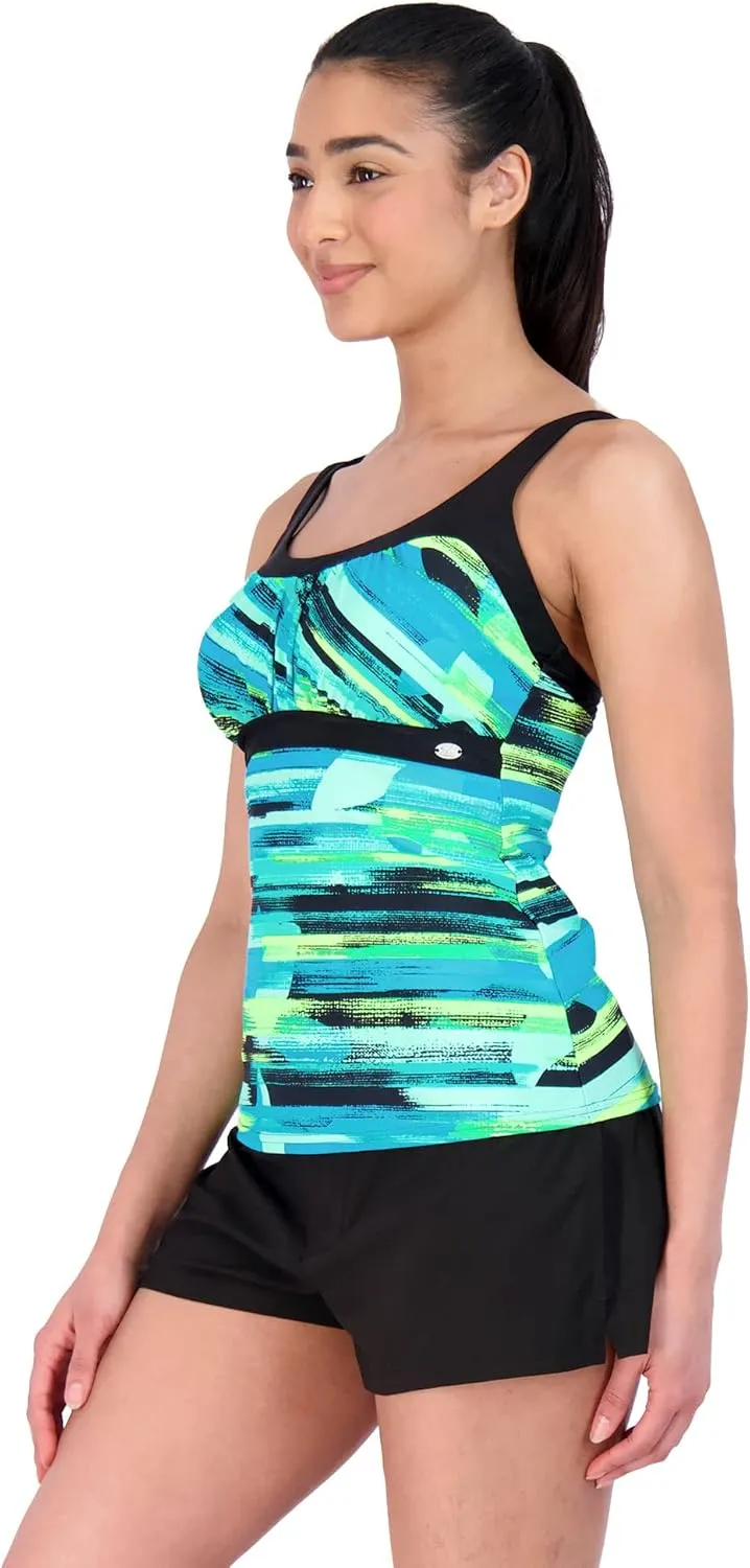 ZeroXposur Womens Swimsuits Tankini Top Set – Peasant Tankini Bathing Suit and Board Short Set for Women